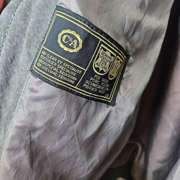 Vintage Echtes Leder Gray Pork Suede Leather Bomber Jacket Inner Pocket Zipper L - Picture 14 of 16